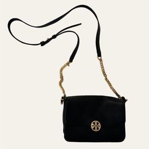 Tory Burch black leather crossbody bag with gold detailing